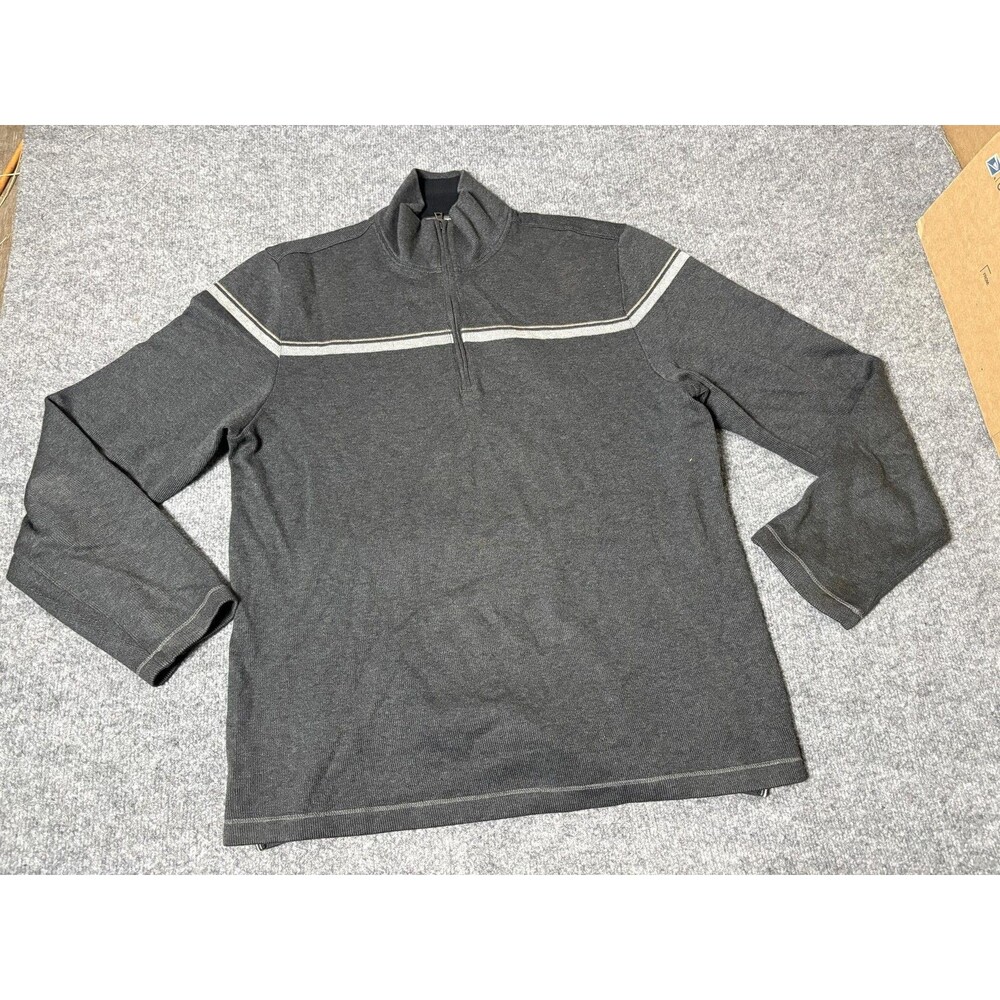 Banana Republic Sweater Mens L Gray Stripe 1/4 Zip Mock Neck Cotton Pullover